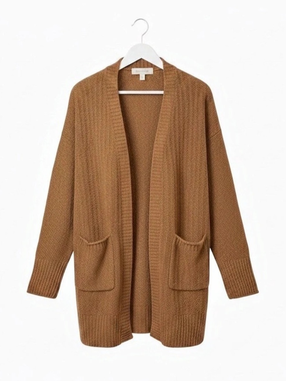Pink Rose Soft Knit Rib Open-Front Cardigan with Pockets Brown